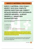 NUR2513 MATERNAL CHILD EXAM 2  NEWEST 2025&sol;2026 COMPLETE  VERIFIED QUESTIONS AND CORRECT  DETAILED ANSWERS WITH RATIONALES   &lpar;VERIFIED ANSWERS&rpar; &vert;ALREADY  GRADED A&plus;&vert;&vert;BRAND NEW  GUARANTEED PASS