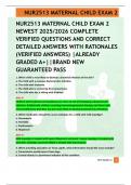 NUR2513 MATERNAL CHILD EXAM 2  NEWEST 2025&sol;2026 COMPLETE  VERIFIED QUESTIONS AND CORRECT  DETAILED ANSWERS WITH RATIONALES   &lpar;VERIFIED ANSWERS&rpar; &vert;ALREADY  GRADED A&plus;&vert;&vert;BRAND NEW  GUARANTEED PASS  