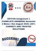 IOP3706 Assignment 1 &lpar;COMPLETE ANSWERS&rpar; Semester 2 Memo &vert; Due August 2025&semi; 100&percnt; CORRECT AND TRUSTED SOLUTIONS