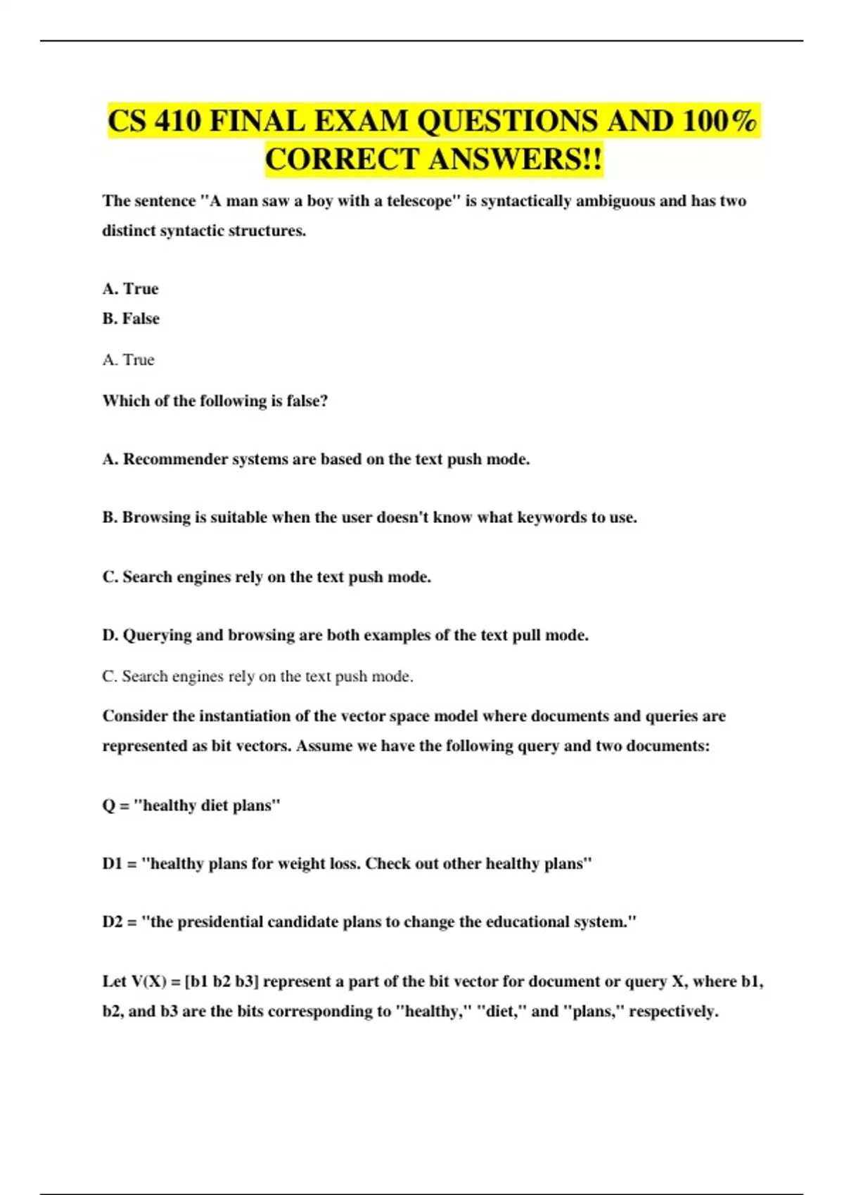 CS 410 FINAL EXAM QUESTIONS AND 100% CORRECT ANSWERS!! - CS 410 - Stuvia US
