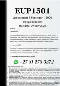 EUP1501 Assignment 5 PORTFOLIO &lpar;COMPLETE ANSWERS&rpar; Semester 1 2026 - DUE 29 May 2026