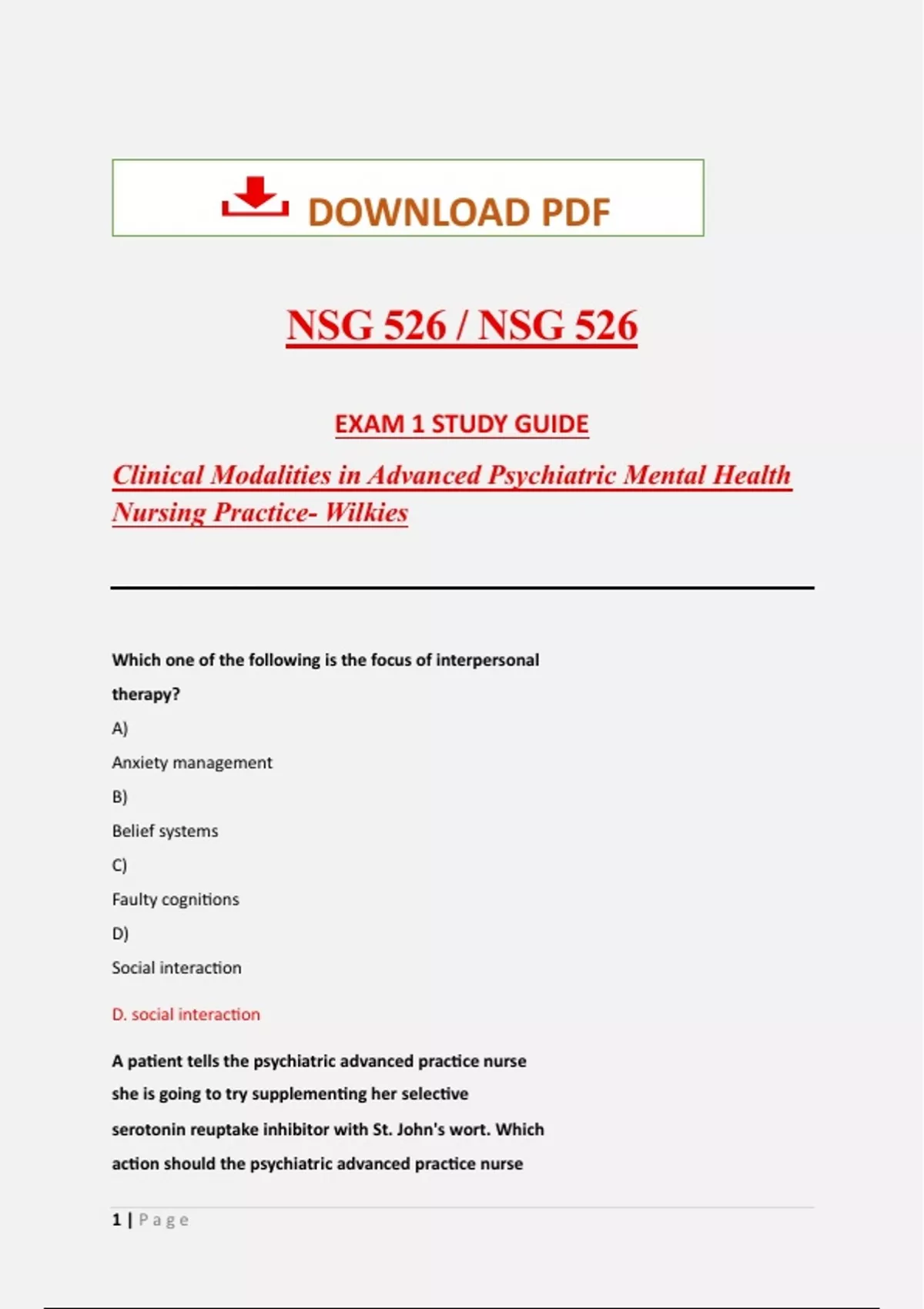 NSG526 / NSG 526 Exam 3 (2025 / 2026) Clinical Modalities in Advanced ...