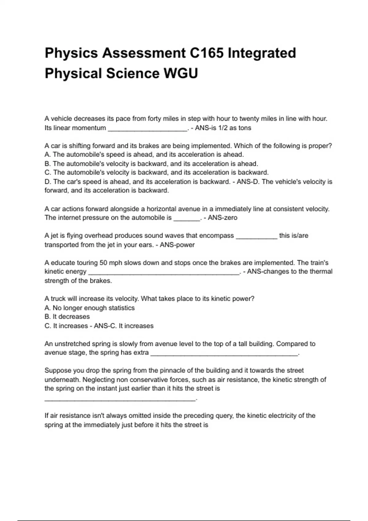 Physics Assessment C165 Integrated Physical Science WGU NEWEST 2025/ ...