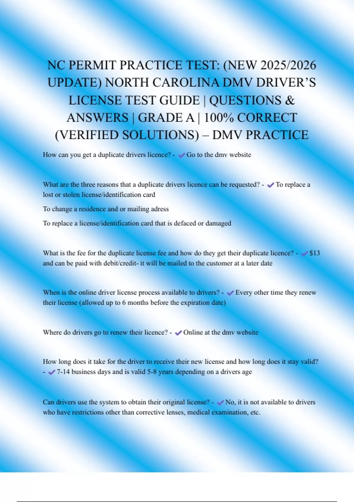NC PERMIT PRACTICE TEST: (NEW 2025/2026 UPDATE) NORTH CAROLINA DMV ...
