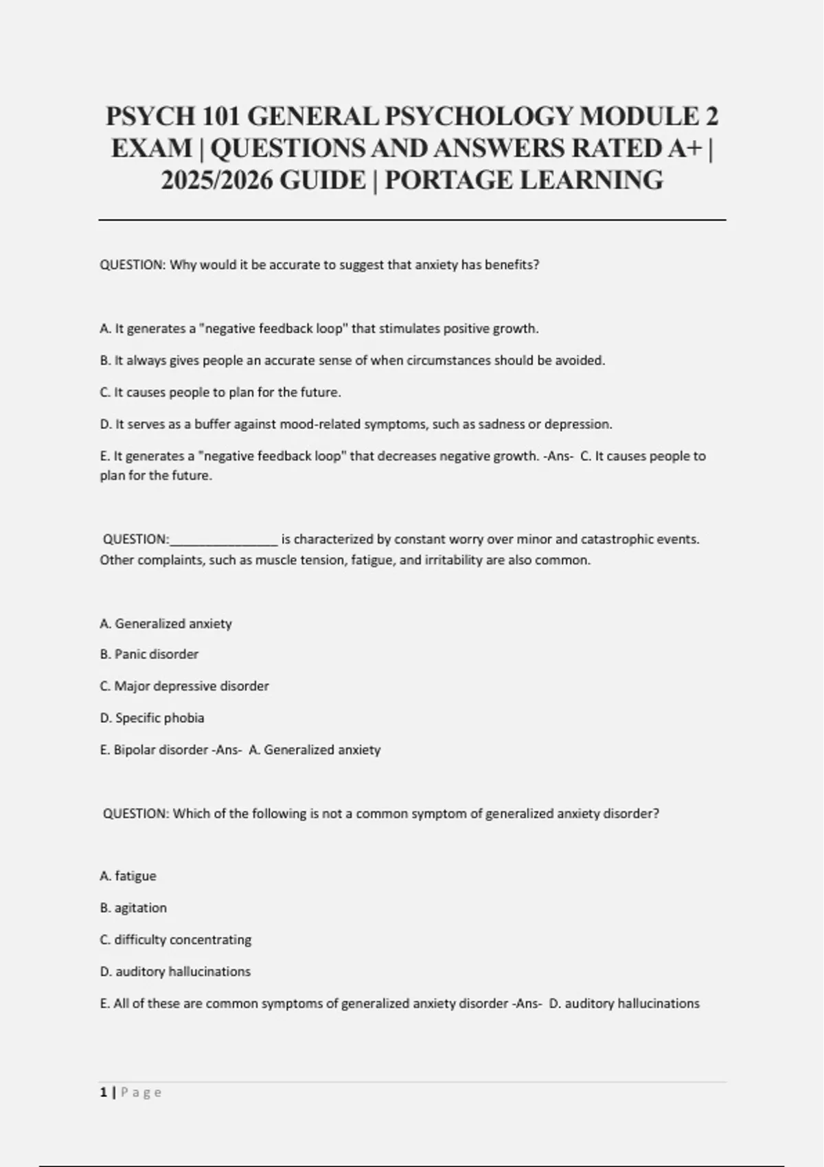 PSYCH 101 GENERAL PSYCHOLOGY MODULE 2 EXAM | QUESTIONS AND ANSWERS ...