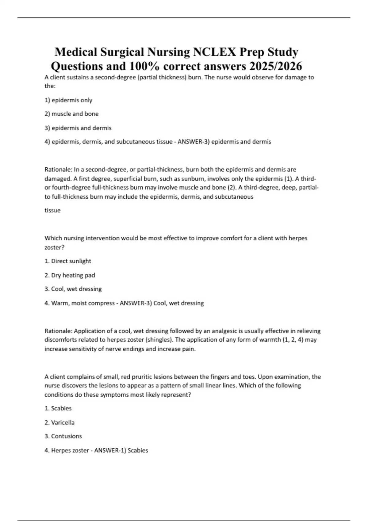 Medical Surgical Nursing NCLEX Prep Study Questions and 100% correct ...