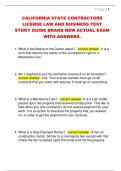 CALIFORNIA STATE CONTRACTORS  LICENSE LAW AND BUSINESS TEST  STUDY GUIDE BRAND NEW ACTUAL EXAM  WITH ANSWERS&period; 