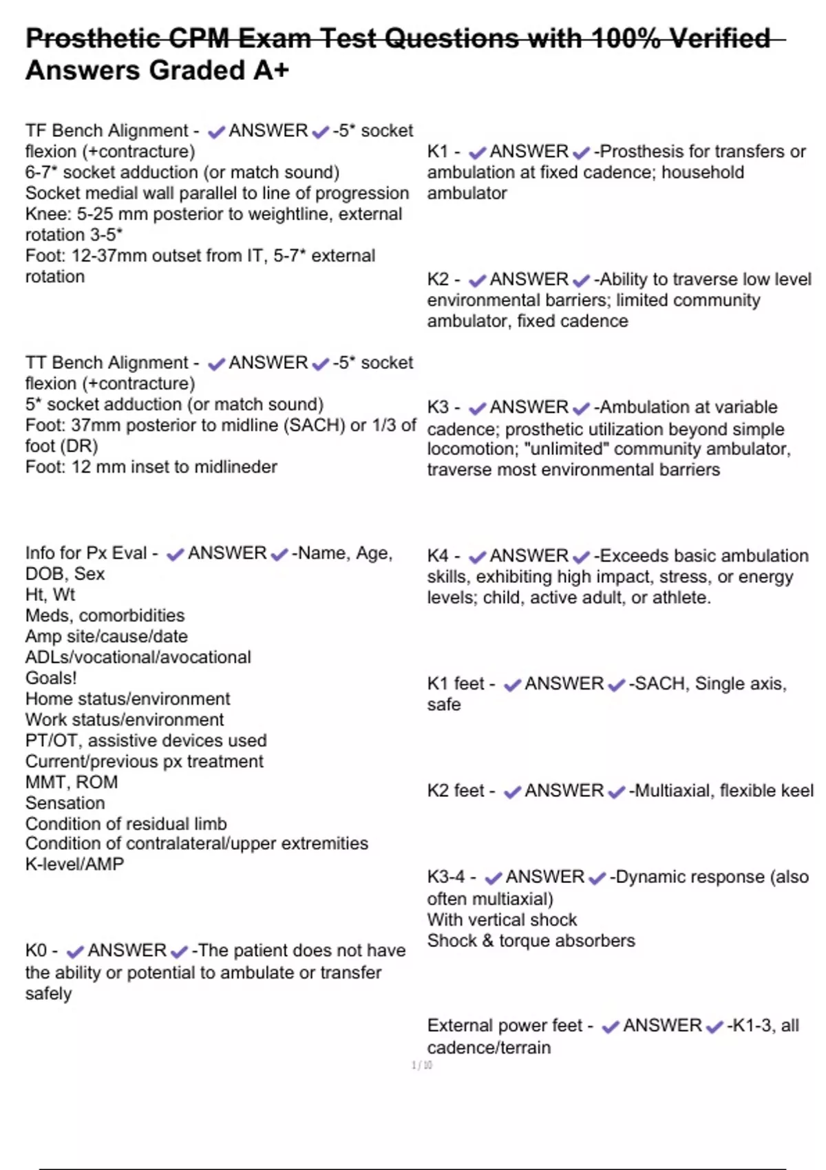Prosthetic CPM Exam Test Questions with 100% Verified Answers Graded A+ ...