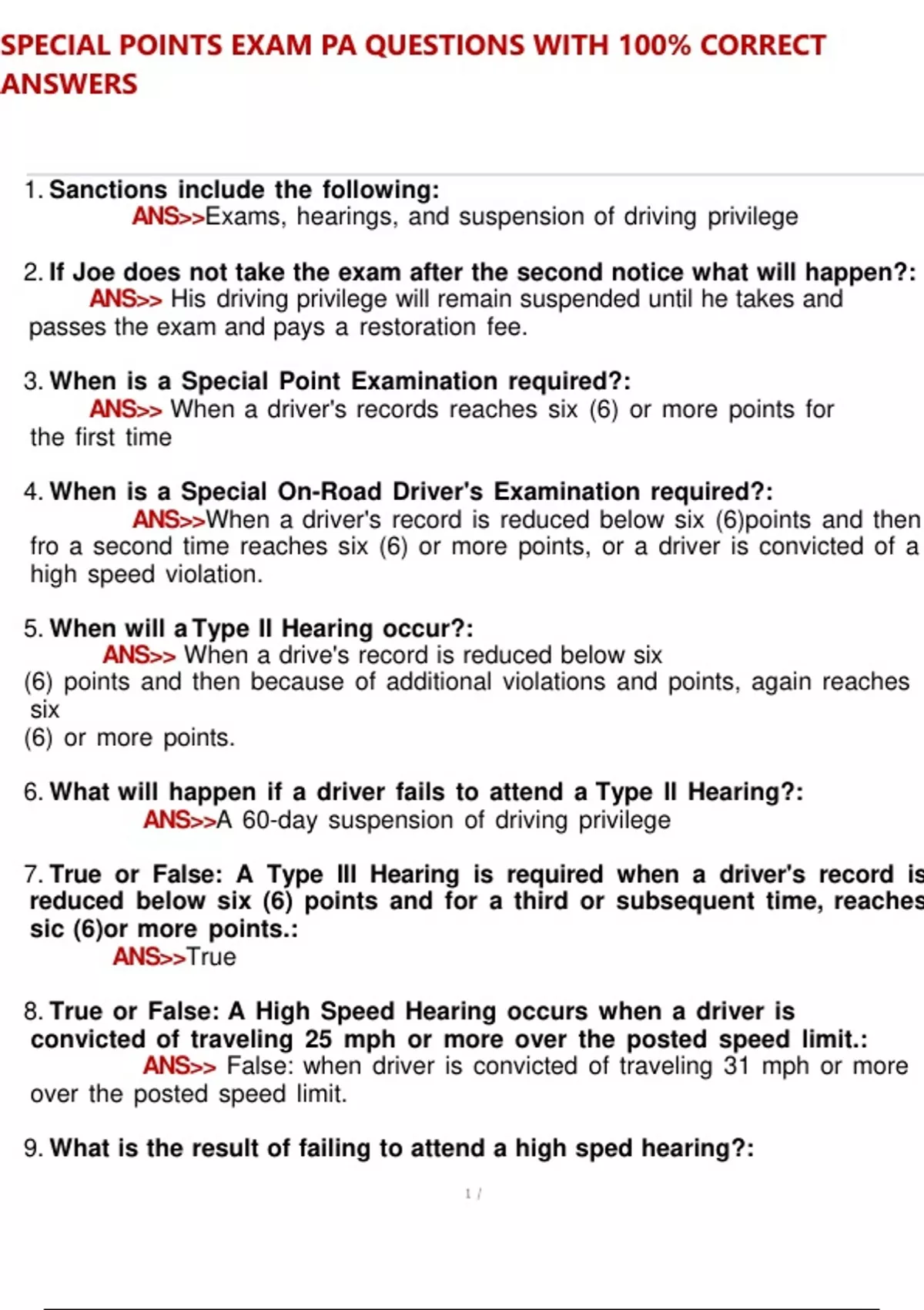 Special Points Exam PA Questions With Correct Answers - Pa Special ...