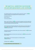 MN DENTAL ASSISTING LICENSURE EXAM 2025 QUESTIONS AND ANSWERS