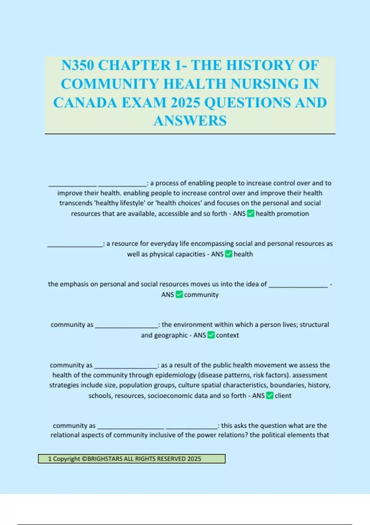 N350 CHAPTER 1- THE HISTORY OF COMMUNITY HEALTH NURSING IN CANADA EXAM ...