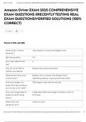 Amazon Driver EXAM 2025 COMPREHENSIVE EXAM QUESTIONS &vert;&vert;RECENTLY TESTING REAL EXAM QUESTIONS&vert;VERIFIED SOLUTIONS &lpar;100&percnt; CORRECT&rpar;