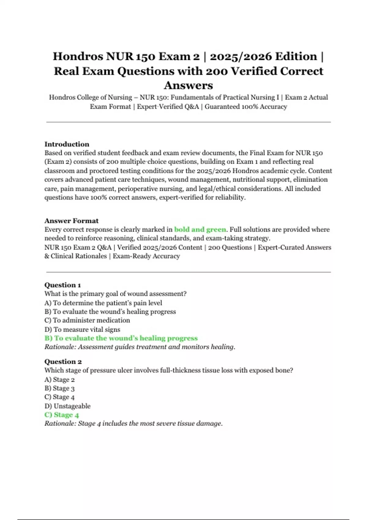 Hondros NUR 150 Exam 2 – 2025/2026 Edition – Real Exam Questions with ...