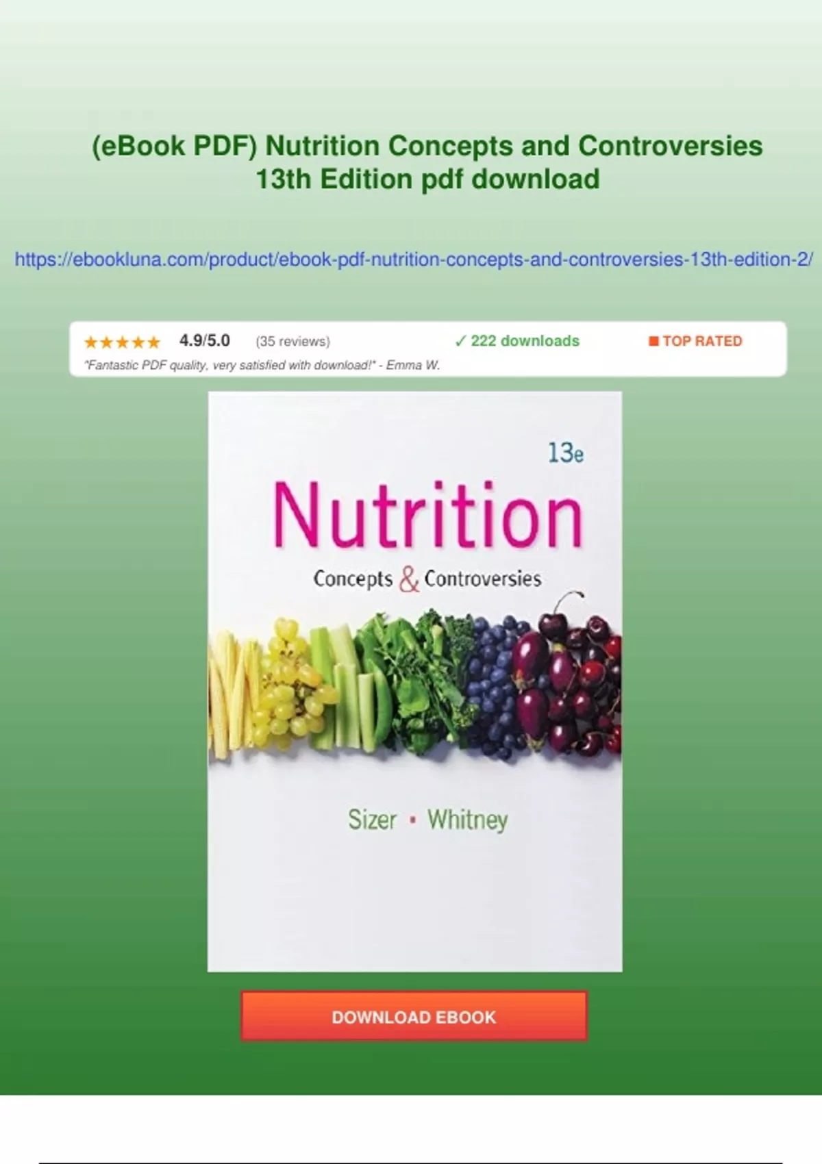 Summary (eBook PDF) Nutrition Concepts and Controversies 13th Edition ...