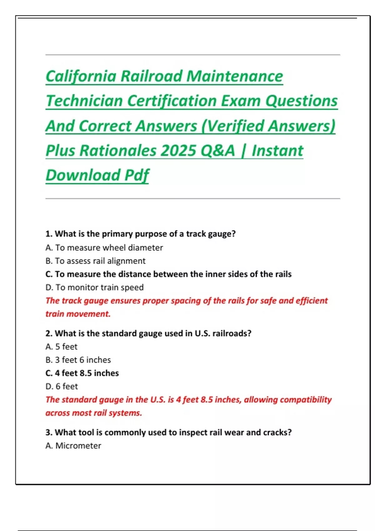 California Railroad Maintenance Technician Certification Exam Questions ...