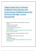 California Rope Access Technician  Certification Exam Questions And  Correct Answers &lpar;Verified Answers&rpar; Plus  Rationales 2025 Q&A &vert; Instant  Download Pdf