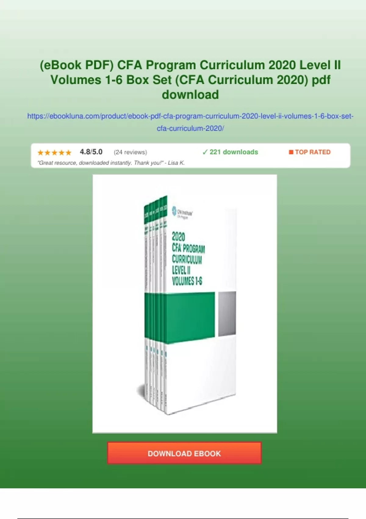 Summary (eBook PDF) CFA Program Curriculum 2020 Level II Volumes 1-6 ...