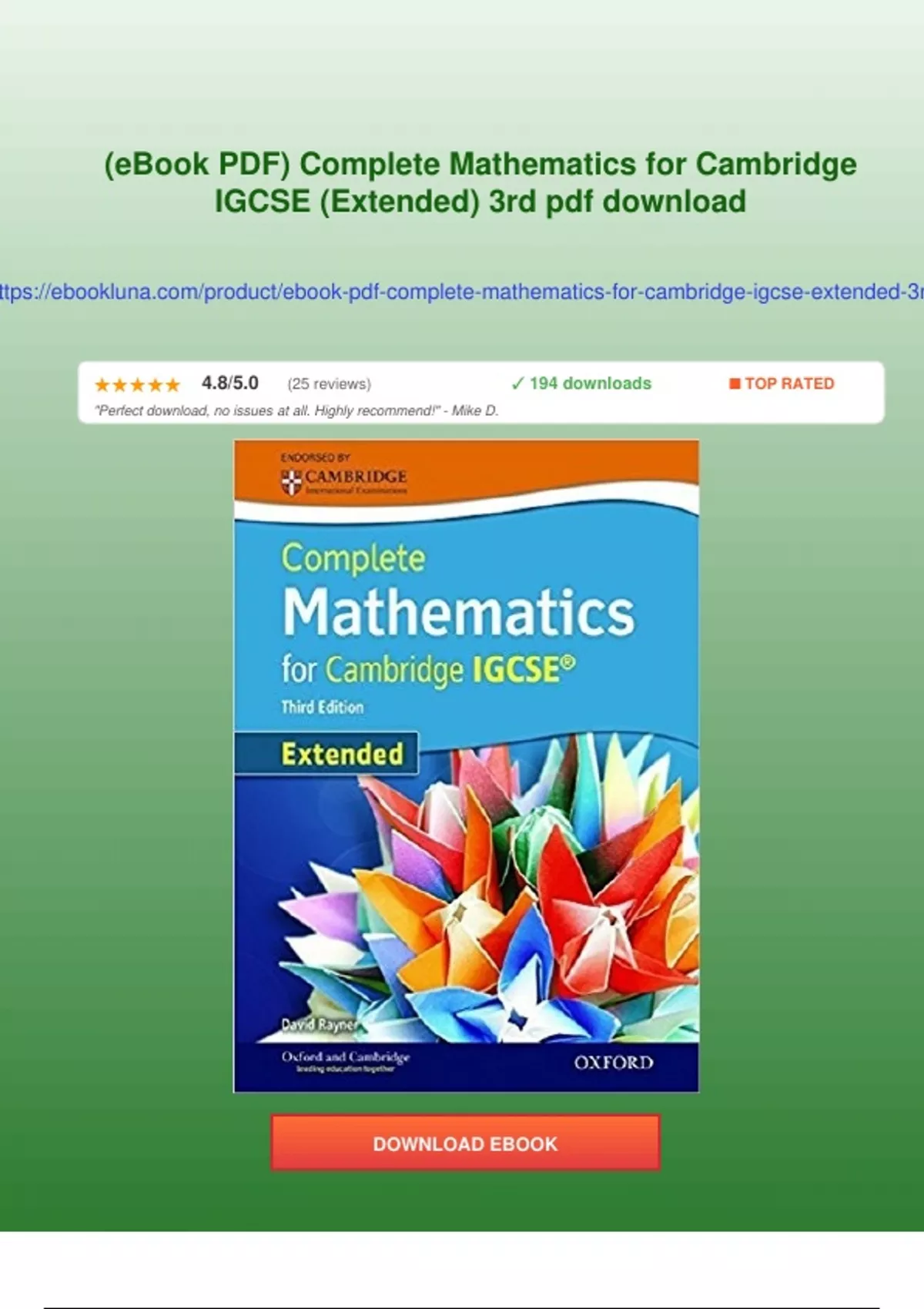 Summary (eBook PDF) Complete Mathematics for Cambridge IGCSE (Extended ...