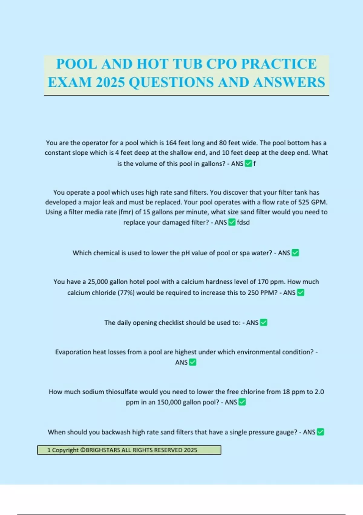 POOL AND HOT TUB CPO PRACTICE EXAM 2025 QUESTIONS AND ANSWERS - POOL ...