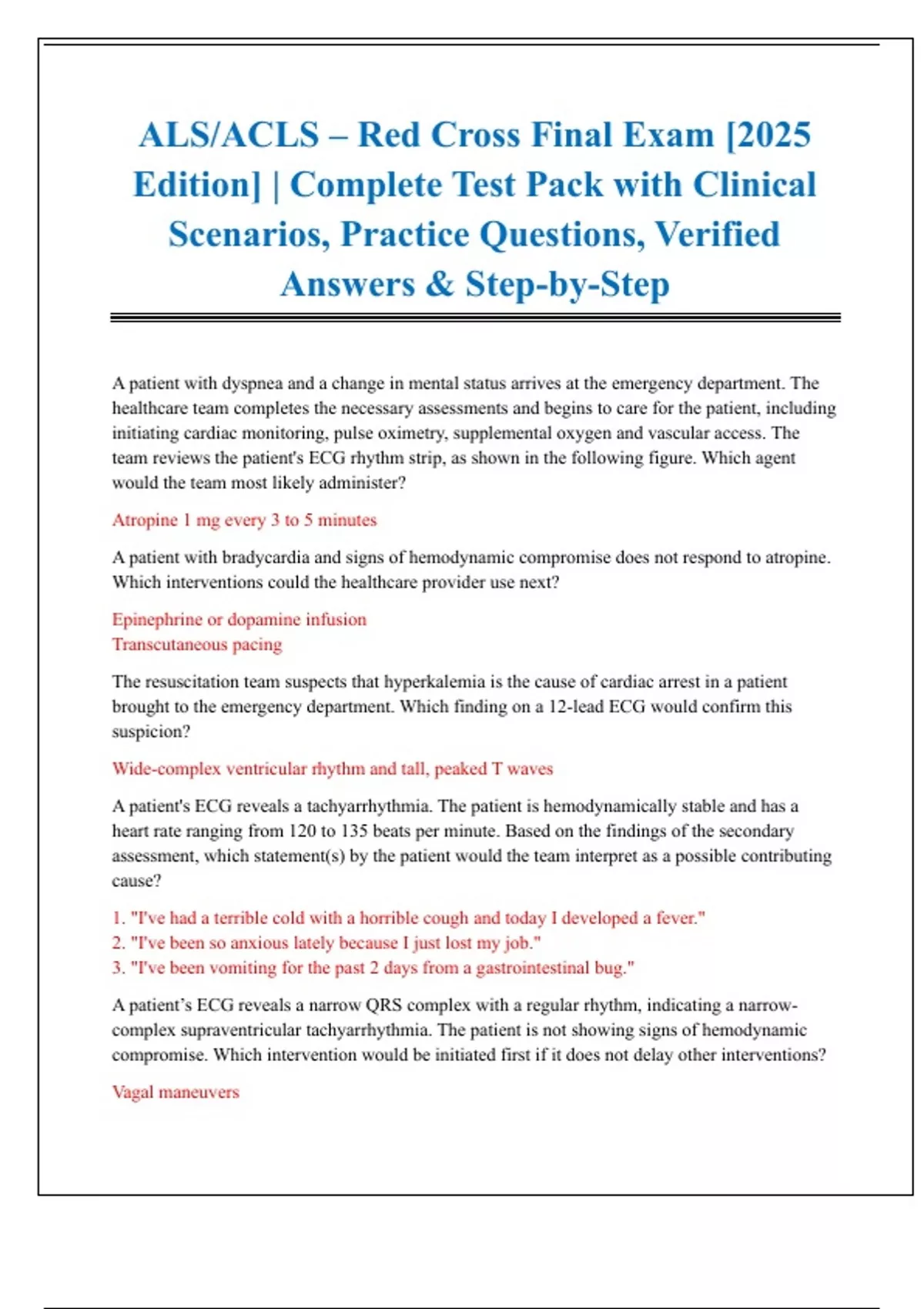 ALS/ACLS – Red Cross Final Exam [ Edition] | Complete Test Pack with ...