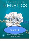 TEST BANK for Concepts of Genetics&comma; 12th Edition by William Klug&comma; Michael Cummings&comma; Charlotte Spencer All Chapters 1-26 Covered&vert; Verified Q&As for Exam Preparation&vert; A&plus; PASS&comma; STUDY GUIDE