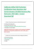 California Utility Field Technician  Certification Exam Questions And  Correct Answers &lpar;Verified Answers&rpar; Plus  Rationales 2025 Q&A &vert; Instant  Download Pdf