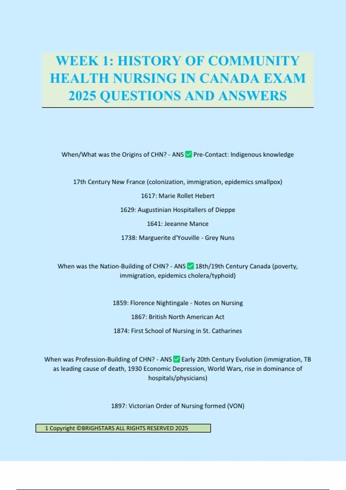 WEEK 1: HISTORY OF COMMUNITY HEALTH NURSING IN CANADA EXAM 2025 ...