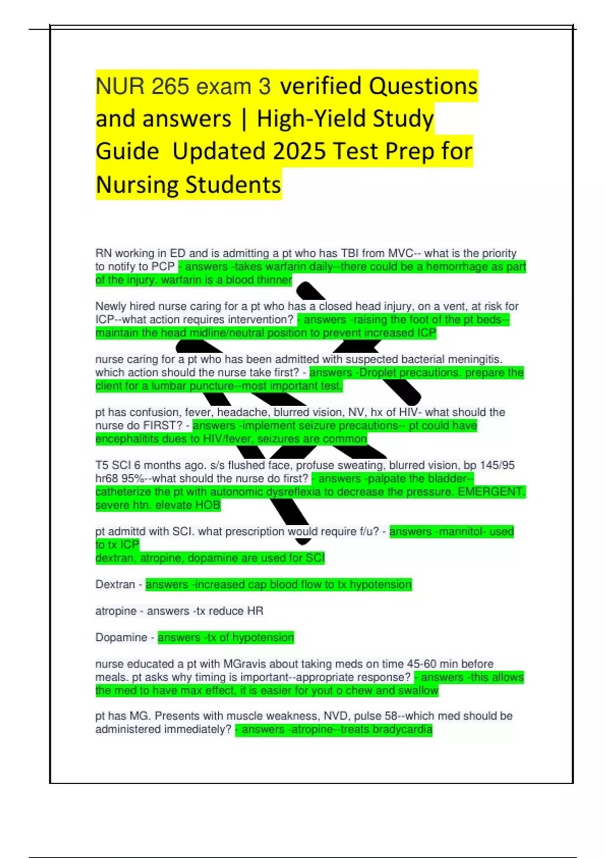 NUR 265 Exam 3 – Verified Questions & A+ Answers | High-Yield 2025 ...