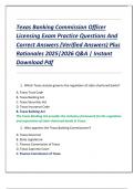 Texas Banking Commission Officer  Licensing Exam Practice Questions And  Correct Answers &lpar;Verified Answers&rpar; Plus  Rationales 2025&vert;2026 Q&A &vert; Instant  Download Pdf 