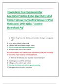 Texas Basic Telecommunicator  Licensing Practice Exam Questions And  Correct Answers &lpar;Verified Answers&rpar; Plus  Rationales 2025 Q&A &vert; Instant  Download Pdf 