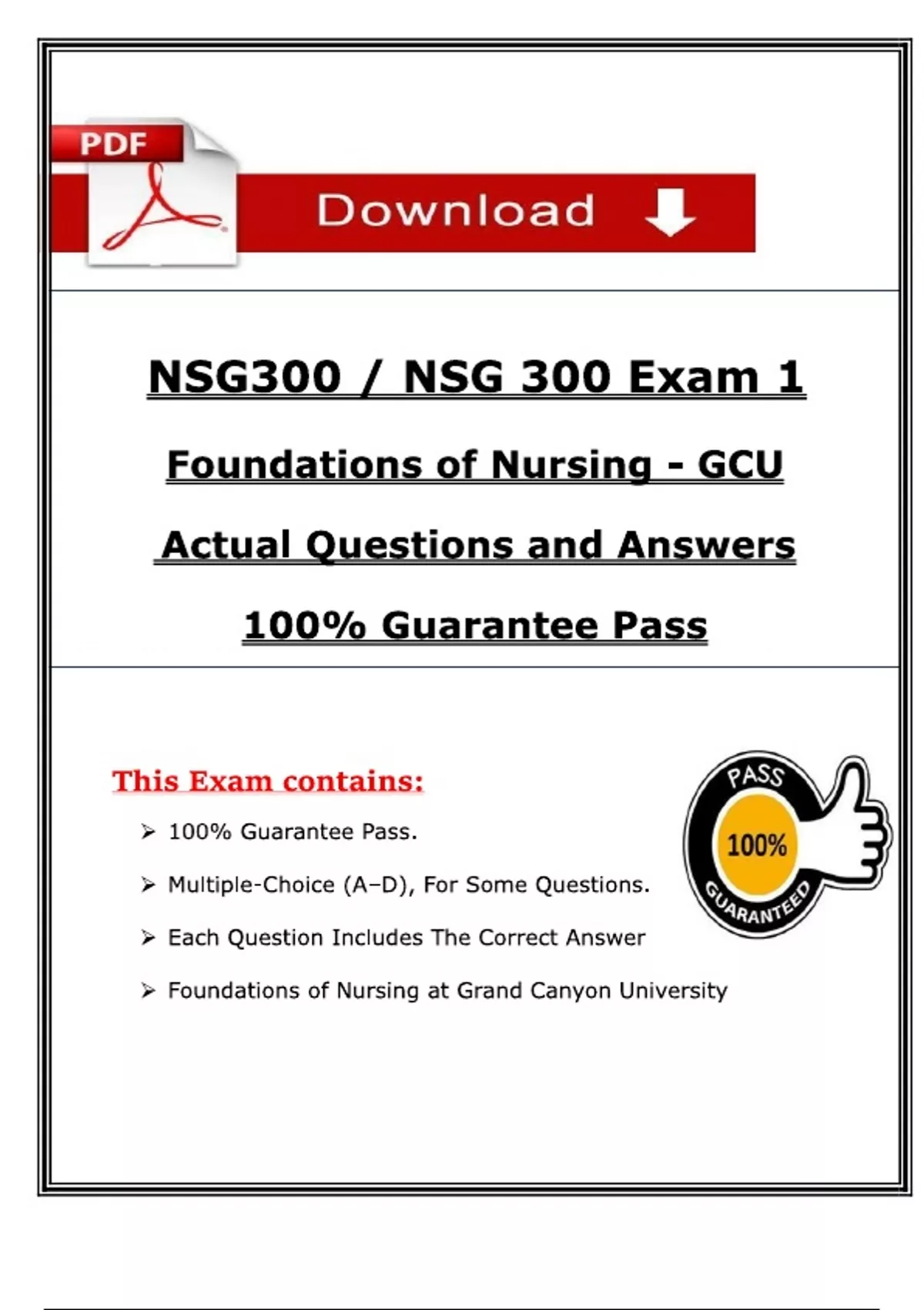 NSG 300 Exam 1 – Foundations of Nursing (GCU, 2026/2027) – Actual ...