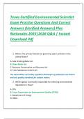 Texas Certified Environmental Scientist  Exam Practice Questions And Correct  Answers &lpar;Verified Answers&rpar; Plus  Rationales 2025&vert;2026 Q&A &vert; Instant  Download Pdf 