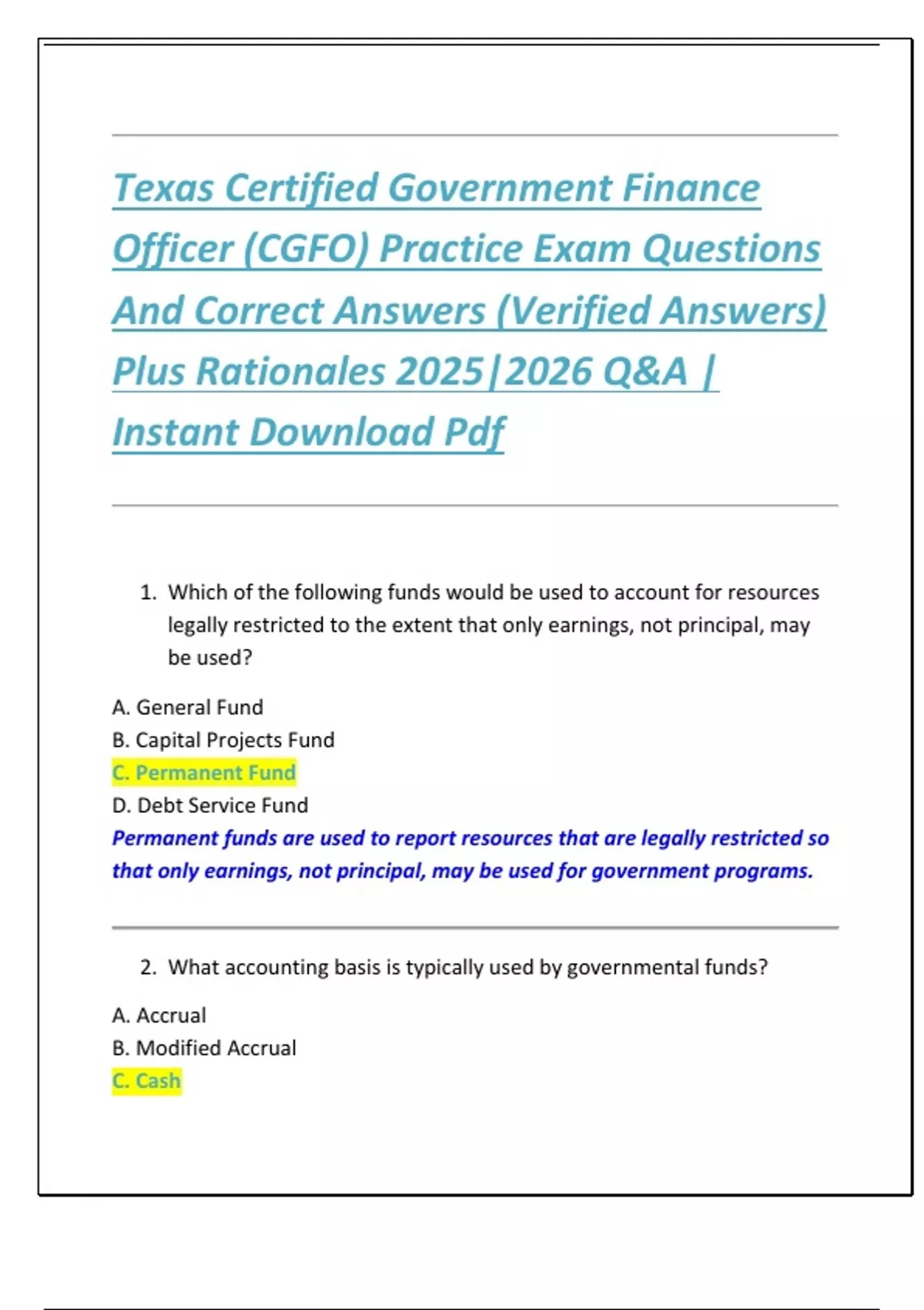 Texas Certified Government Finance Officer (CGFO) Practice Exam ...