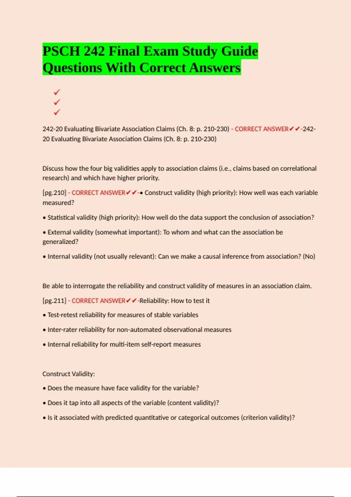 PSCH 242 Final Exam Study Guide Questions With Correct Answers - PSCH ...
