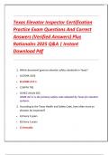Texas Elevator Inspector Certification  Practice Exam Questions And Correct  Answers &lpar;Verified Answers&rpar; Plus  Rationales 2025 Q&A &vert; Instant  Download Pdf 