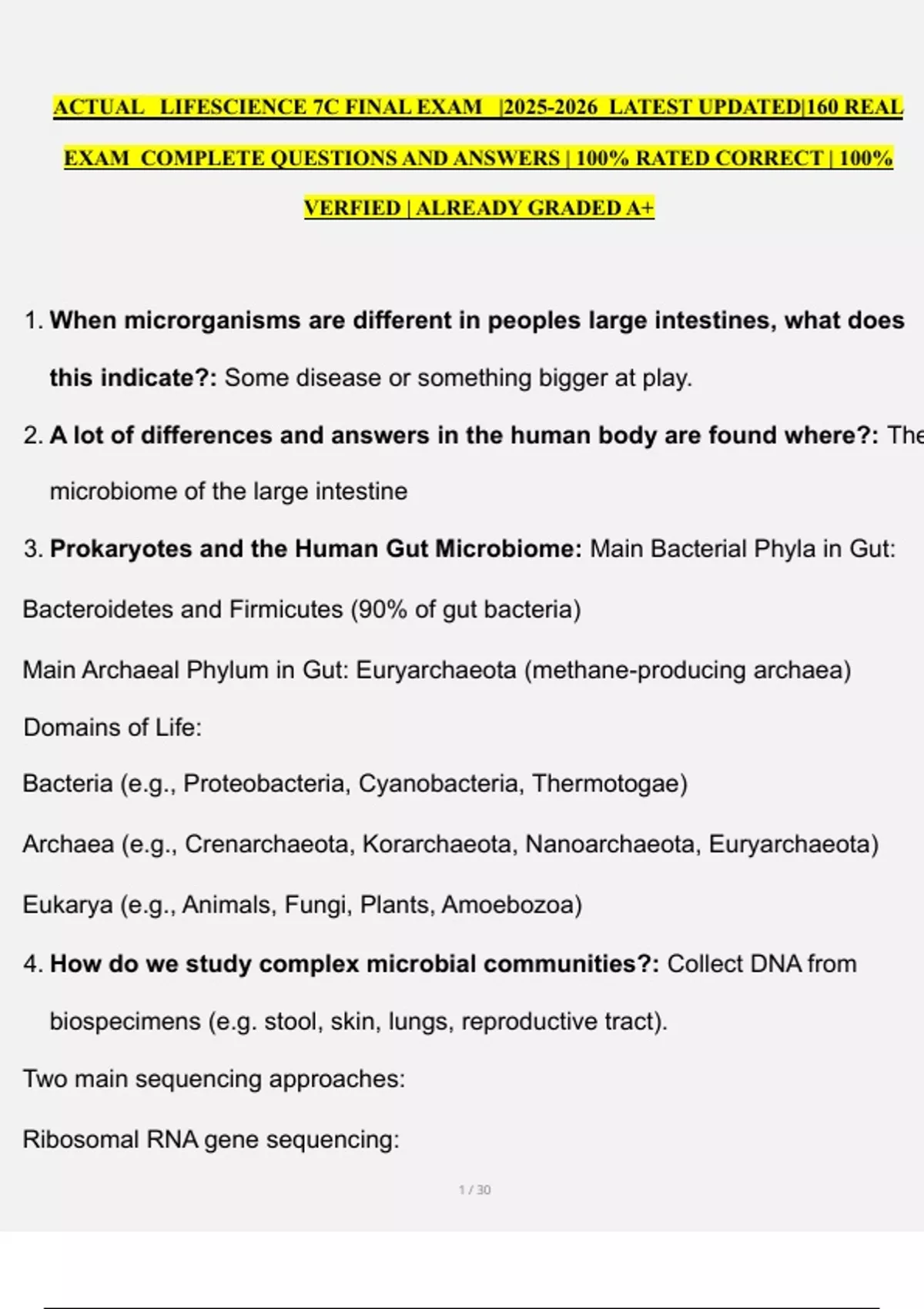 ACTUAL LIFESCIENCE 7C FINAL EXAM | LATEST UPDATED|160 REAL EXAM ...