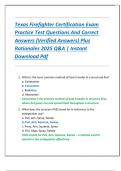 Texas Firefighter Certification Exam  Practice Test Questions And Correct  Answers &lpar;Verified Answers&rpar; Plus  Rationales 2025 Q&A &vert; Instant  Download Pdf 
