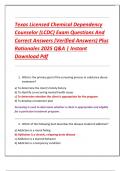 Texas Licensed Chemical Dependency  Counselor &lpar;LCDC&rpar; Exam Questions And  Correct Answers &lpar;Verified Answers&rpar; Plus  Rationales 2025 Q&A &vert; Instant  Download Pdf 
