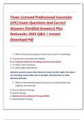 Texas Licensed Professional Counselor  &lpar;LPC&rpar; Exam Questions And Correct  Answers &lpar;Verified Answers&rpar; Plus  Rationales 2025 Q&A &vert; Instant  Download Pdf