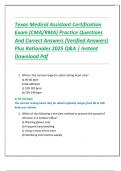 Texas Medical Assistant Certification  Exam &lpar;CMA&sol;RMA&rpar; Practice Questions  And Correct Answers &lpar;Verified Answers&rpar;  Plus Rationales 2025 Q&A &vert; Instant  Download Pdf