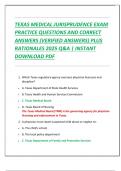 TEXAS MEDICAL JURISPRUDENCE EXAM  PRACTICE QUESTIONS AND CORRECT  ANSWERS &lpar;VERIFIED ANSWERS&rpar; PLUS  RATIONALES 2025 Q&A &vert; INSTANT  DOWNLOAD PDF