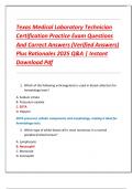 Texas Medical Laboratory Technician  Certification Practice Exam Questions  And Correct Answers &lpar;Verified Answers&rpar;  Plus Rationales 2025 Q&A &vert; Instant  Download Pdf 