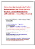 Texas Motor Carrier Authority Practice  Exam Questions And Correct Answers  &lpar;Verified Answers&rpar; Plus Rationales  2025&vert;2026 Q&A &vert; Instant Download Pdf