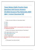 Texas Notary Public Practice Exam  Questions And Correct Answers  &lpar;Verified Answers&rpar; Plus Rationales 2025  Q&A &vert; Instant Download Pdf 