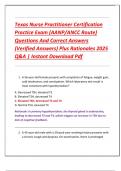 Texas Nurse Practitioner Certification  Practice Exam &lpar;AANP&sol;ANCC Route&rpar;  Questions And Correct Answers  &lpar;Verified Answers&rpar; Plus Rationales 2025  Q&A &vert; Instant Download Pdf