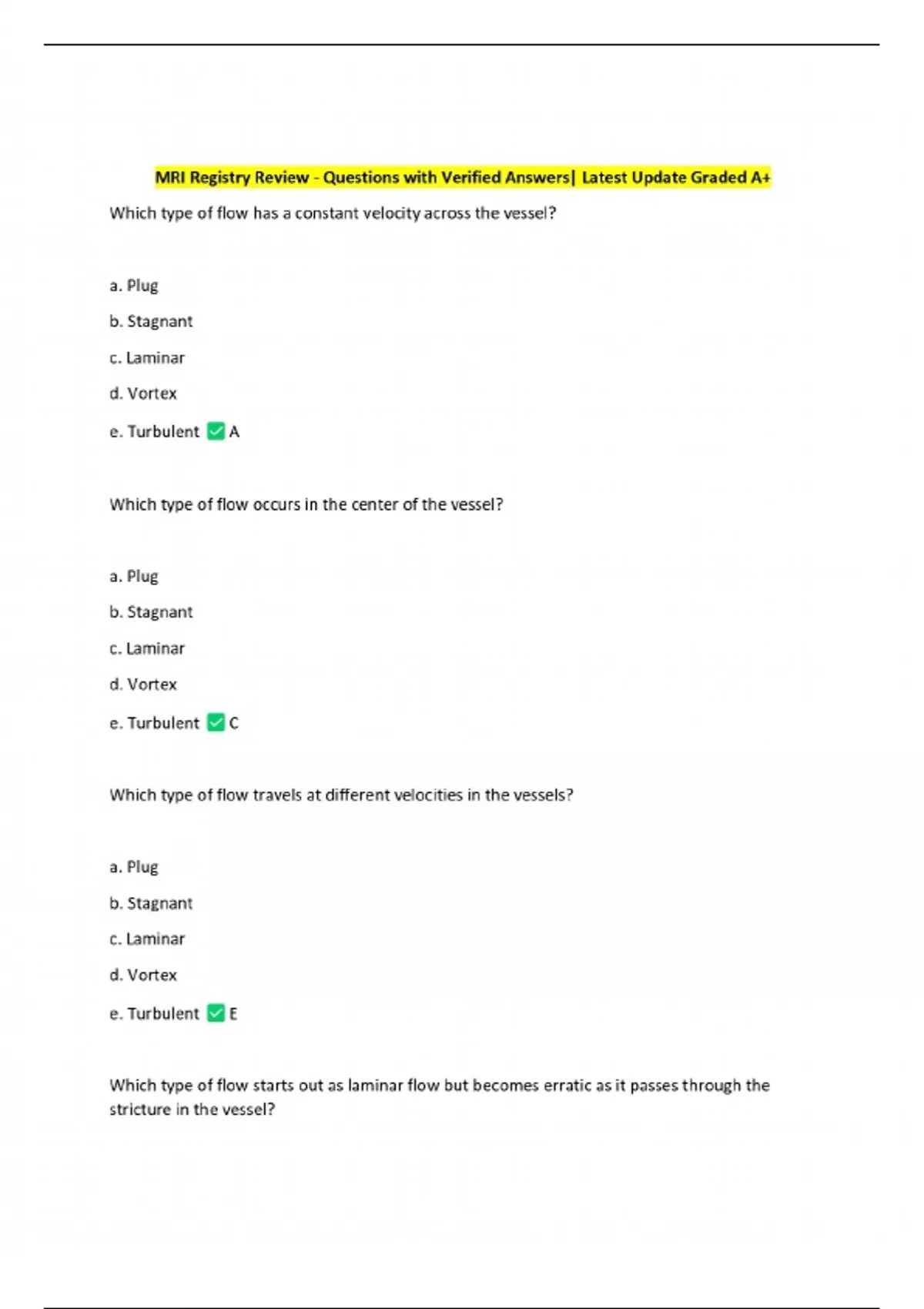 FULL PACKAGE-::MRI EXAMS WITH CORRECT ANSWERS - Stuvia US