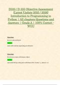 D 335 &sol; D335 Objective Assessment &lpar;Latest 2025 &sol; 2026 Updates STUDY BUNDLE PACKAGE WITH SOLUTIONS&rpar; Introduction to Programming in Python &vert; Questions and Answers &vert; Grade A &vert; 100&percnt; Correct &lpar;Verified Answers&rpar; - WGU