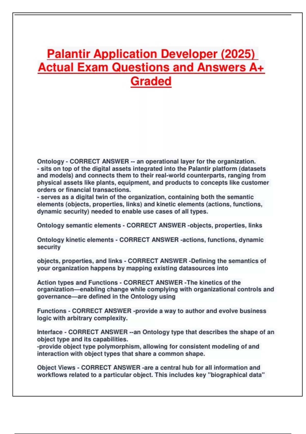 Palantir Application Developer (2025) Actual Exam Questions and Answers ...
