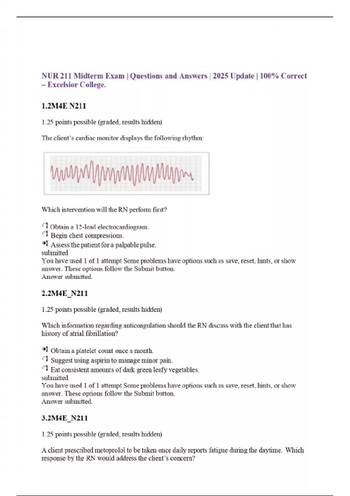 NUR 211 Midterm Exam | Questions and Answers | 2025 Update | 100% ...