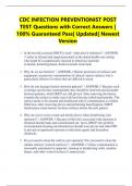 CDC INFECTION PREVENTIONIST POST TEST Questions with Correct Answers &vert; 100&percnt; Guaranteed Pass&vert; Updated&vert; Newest Version